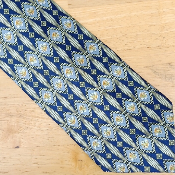 Dunhill Blue and Gold Patterned Tie - Picture 1 of 4